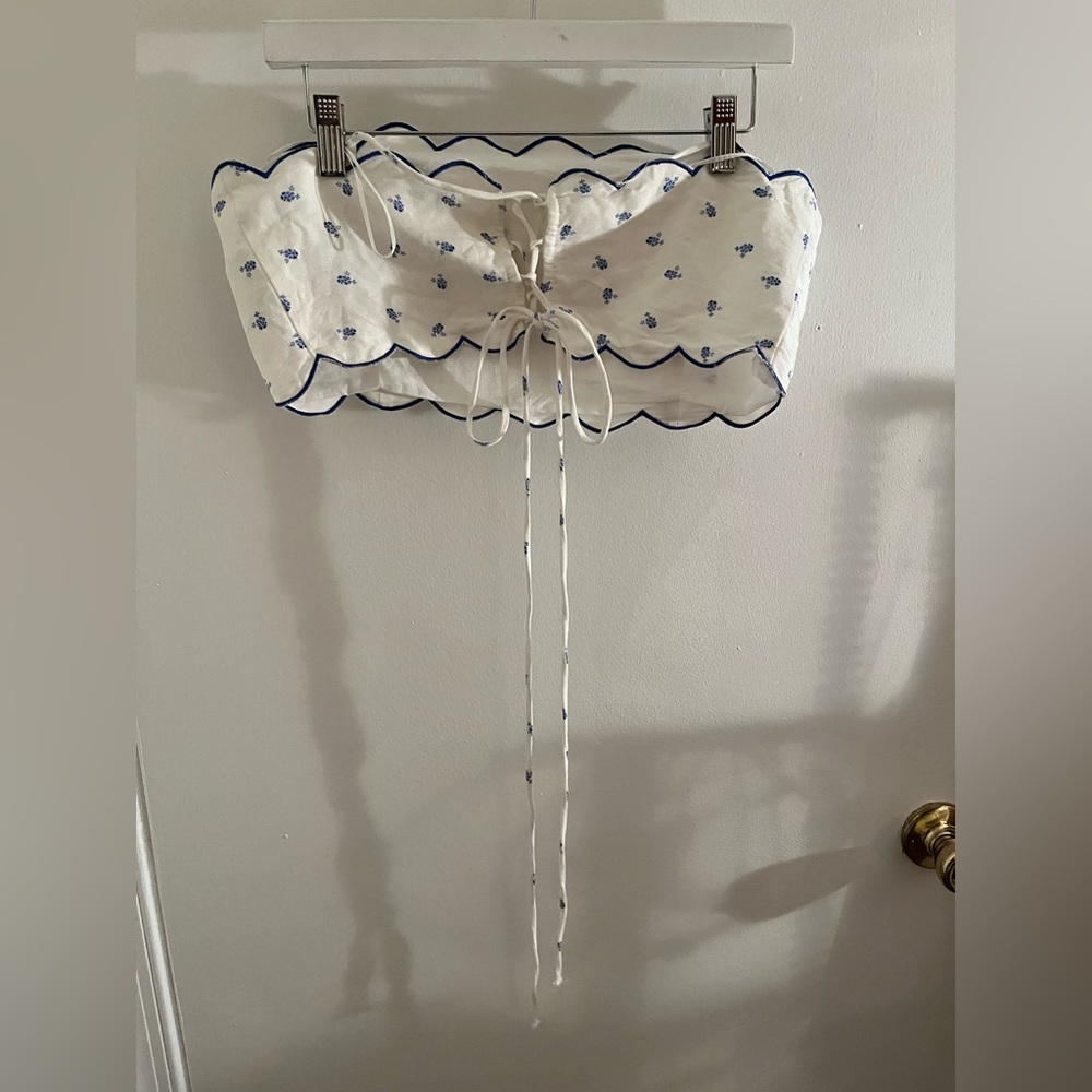 H&M White and Blue Floral Linen Crop Top - Picture 6 of 12